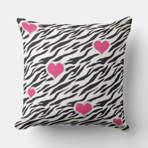 Almofada Travesseiro decorativo de padrão zebra e coração