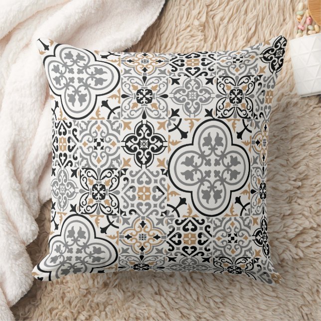 Almofada Travesseiro decorativo de padrões de azulejo marro (Cobertor)