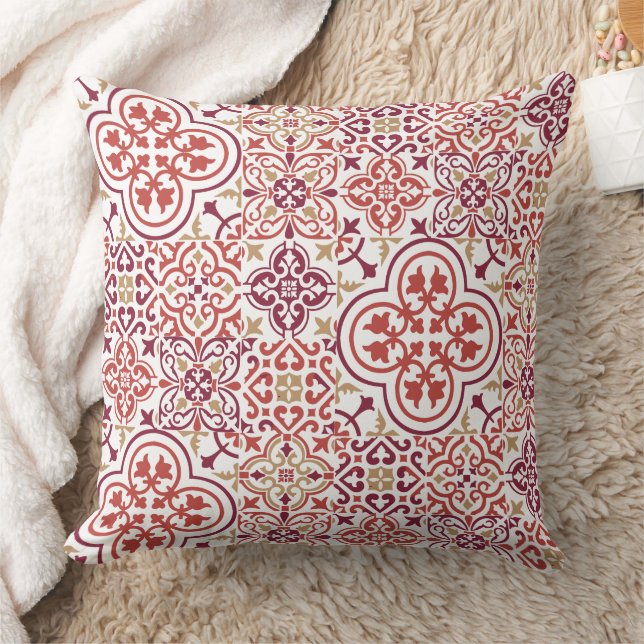 Almofada Travesseiro decorativo de padrões de azulejo marro (Cobertor)