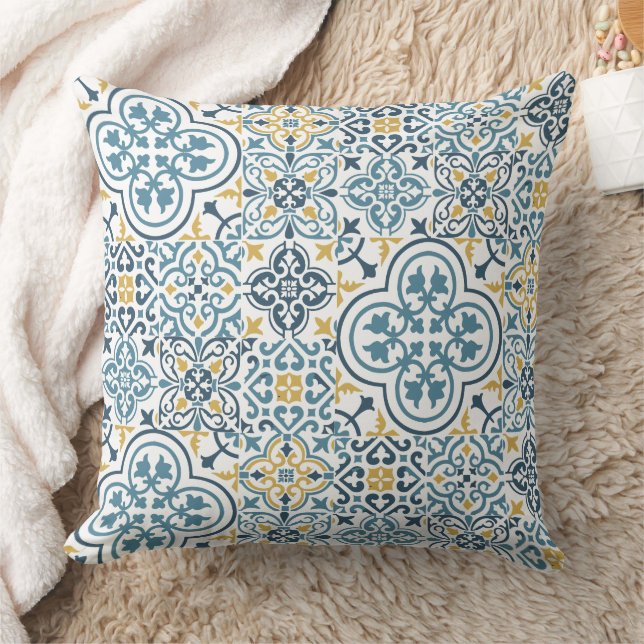 Almofada Travesseiro decorativo de padrões de azulejo marro (Cobertor)