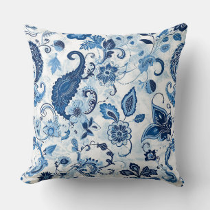 Almofada Travesseiro decorativo de Paisley Azul e Branco