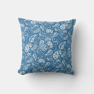 Almofada Travesseiro decorativo de Paisley Azul e Branco