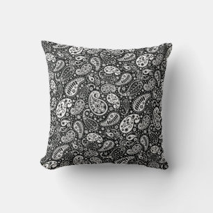 Almofada Travesseiro decorativo de Paisley Preto e Branco