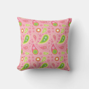 Almofada Travesseiro decorativo de Paisley Rosa e Verde