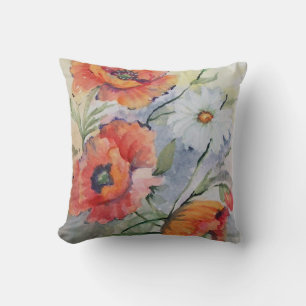 Almofada Travesseiro decorativo de papoilas vermelhas aquát