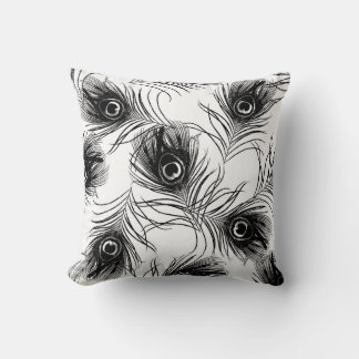 Almofada Travesseiro decorativo de Pavão Negro e Branco