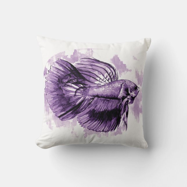 Almofada Travesseiro decorativo De Peixe De Betta Roxo (Frente)
