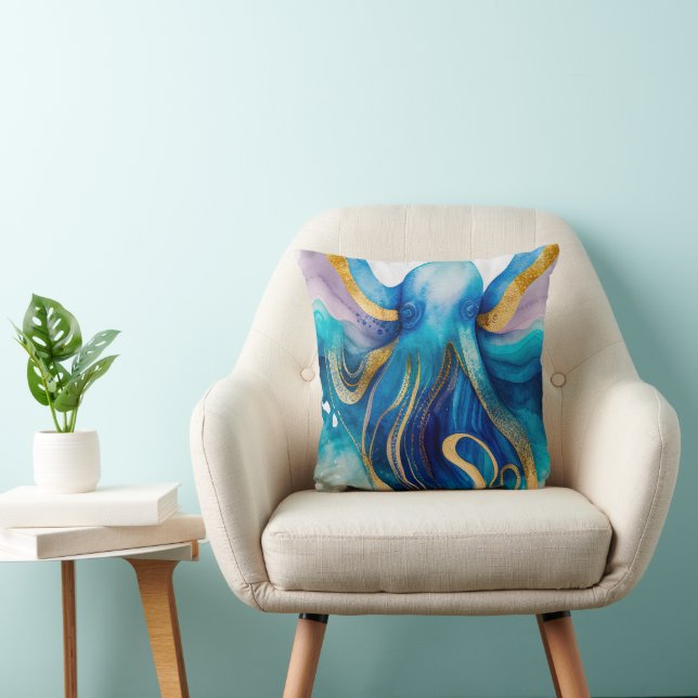 Almofada Travesseiro Decorativo de polvo dourado-turquesa a (Cadeira)