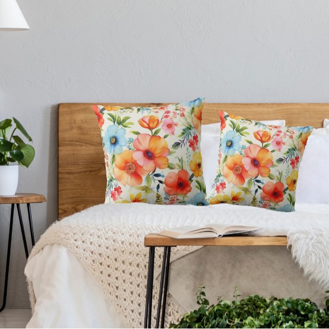 Almofada Travesseiro decorativo de Poppies Florais de Aquar (Criador carregado)
