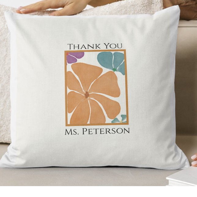 Almofada Travesseiro decorativo de Presente para Professora (Cute Retro Daisy Teacher Thank You Throw Pillow)
