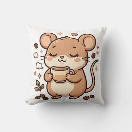 Almofada Travesseiro Decorativo de Rato Fofo Bebendo Café