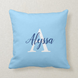 Almofada Travesseiro decorativo de Script do Monograma Azul