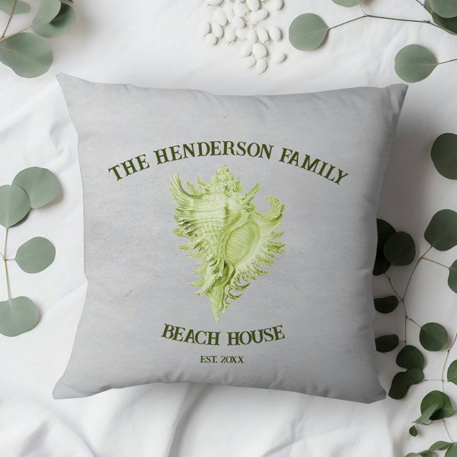 Almofada Travesseiro decorativo de Shell de Conch Verde (Green Conch Shell Throw Pillow)