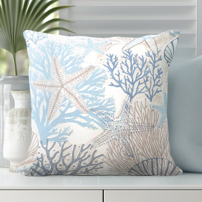 Almofada Travesseiro decorativo de Starfish e Coral Beach (Criador carregado)