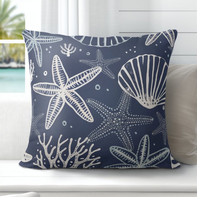 Almofada Travesseiro decorativo de Starfish Seashells (Discover Gorgeous Coastal Throw Pillows by Totally Coast.)