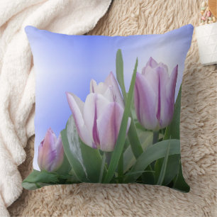 Almofada Travesseiro decorativo de Tulipas Brancas Roxas