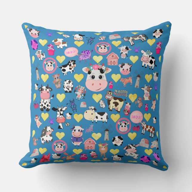 Almofada Travesseiro decorativo de Vaca com Corações (Frente)