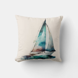 Almofada Travesseiro decorativo de veleiro com aquarela col