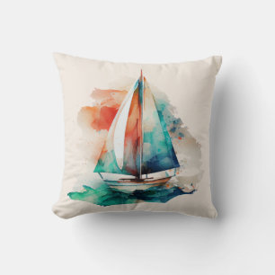 Almofada Travesseiro decorativo de veleiro com aquarela col