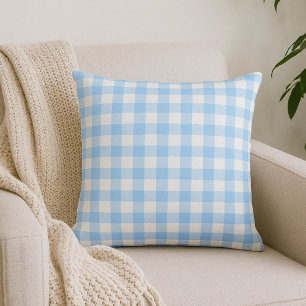 Almofada Travesseiro decorativo de Xadrez Gingham Azul Clar