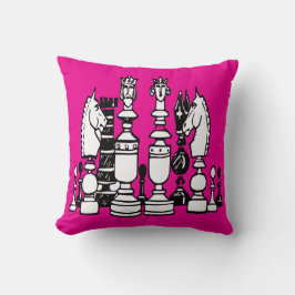 Almofada Travesseiro decorativo de xadrez rosa quente preto