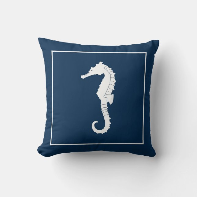 Almofada Travesseiro decorativo decorativo com seahorse. (Frente)