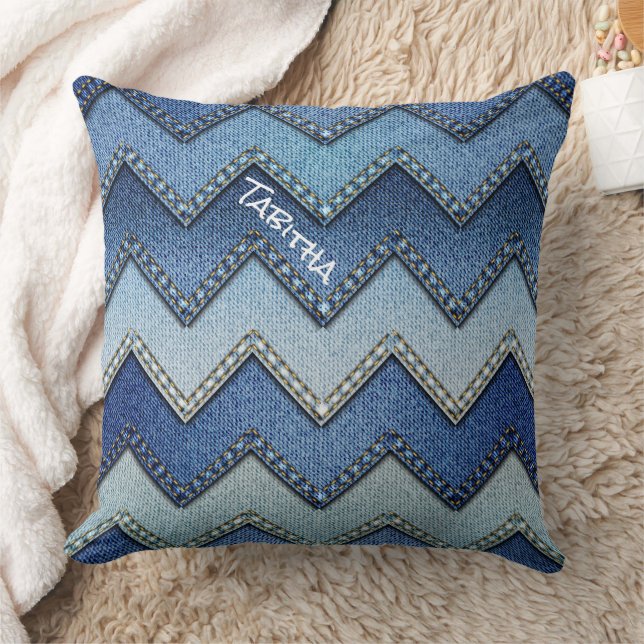 Almofada Travesseiro decorativo Denim Chevron (Cobertor)