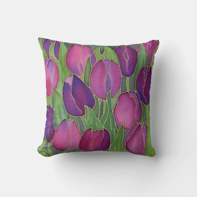 Almofada Travesseiro decorativo Design de Tulipas Roxas (Frente)