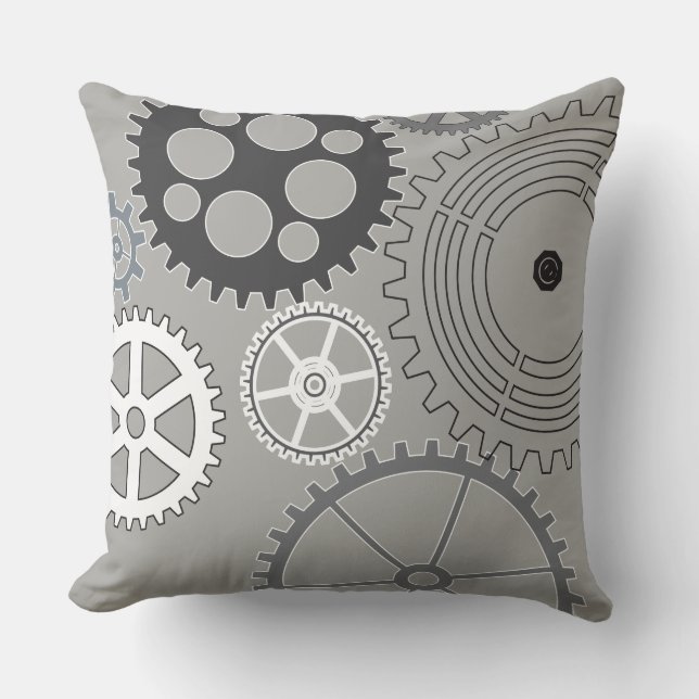 Almofada Travesseiro decorativo  DESIGN GEARS cinza (Frente)