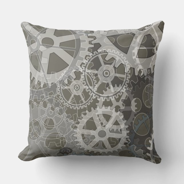 Almofada Travesseiro decorativo  DESIGN GEARS cinza (Frente)