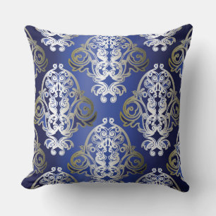 Almofada Travesseiro decorativo do damasco Dourado azul