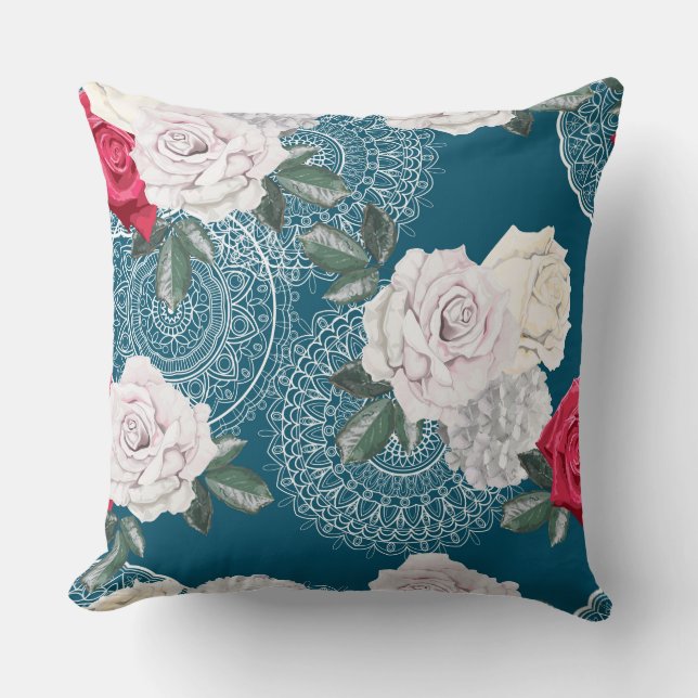 Almofada Travesseiro Decorativo do Design Teal rosa (Frente)
