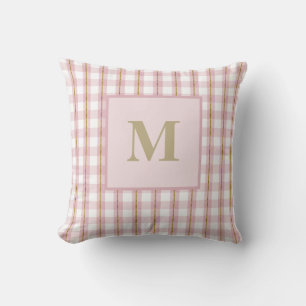 Almofada Travesseiro decorativo do Monograma Gingham, Rosa-