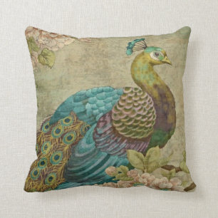 Almofada Travesseiro decorativo do pavão do vintage