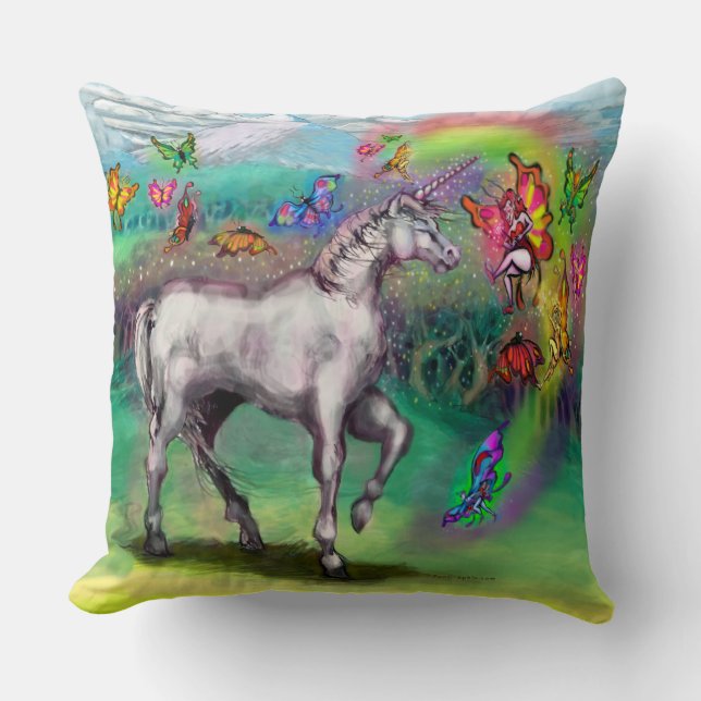 Almofada Travesseiro decorativo do Rainbow Unicorn Butterfl (Frente)