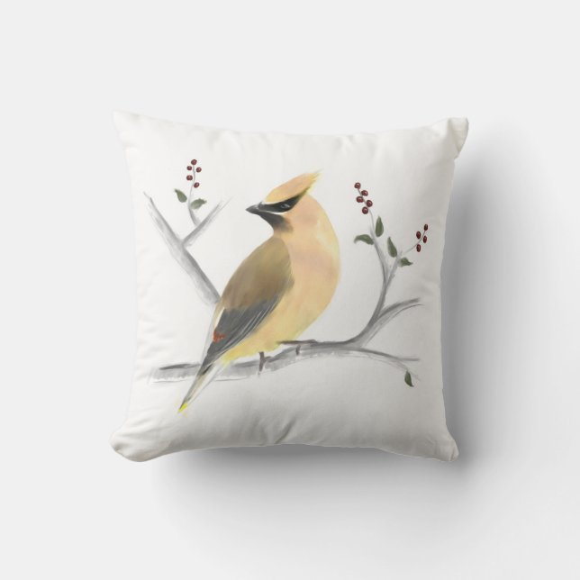 Almofada Travesseiro decorativo do Waxwing de cedro da (Frente)