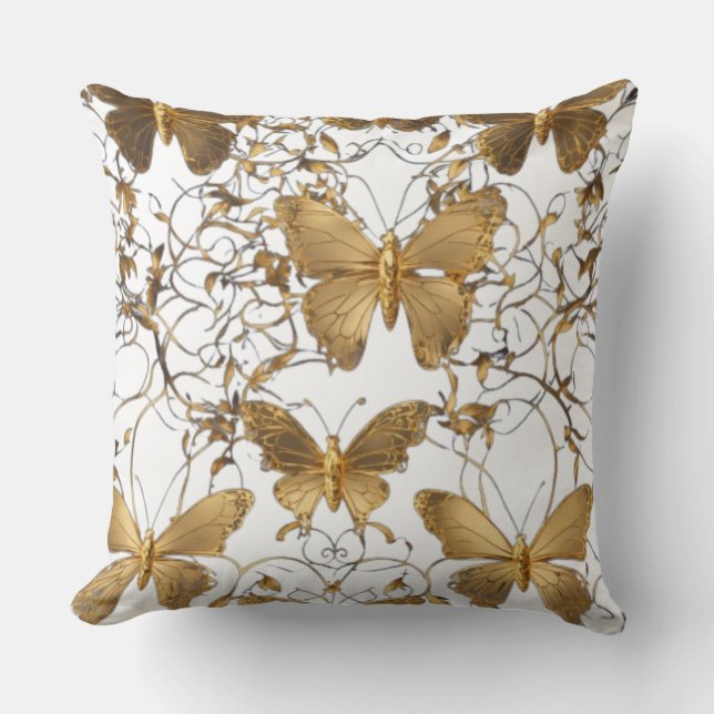 Almofada Travesseiro decorativo Dourado da borboleta: (Frente)