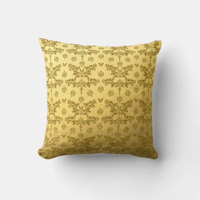 Almofada Travesseiro decorativo Dourado Damask Faux Gold (Frente)