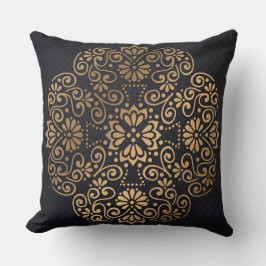 Almofada Travesseiro Decorativo Dourado E Preto De Mandala