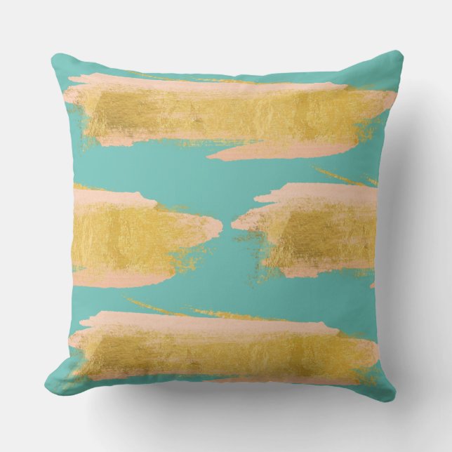 Almofada Travesseiro decorativo Dourado e Teal (Frente)