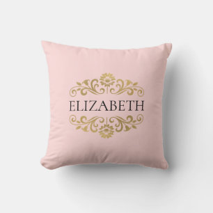 Almofada Travesseiro decorativo Dourado Rosa-Blush Monogram
