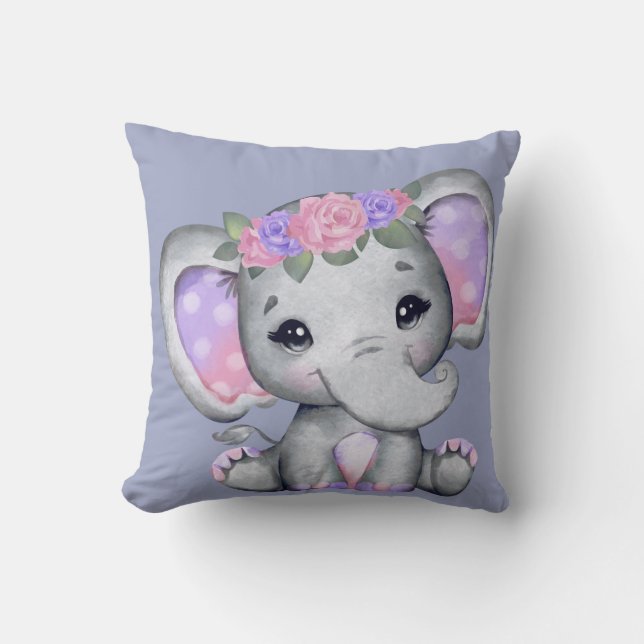 Almofada Travesseiro decorativo Elefante Coroa Floral (Frente)