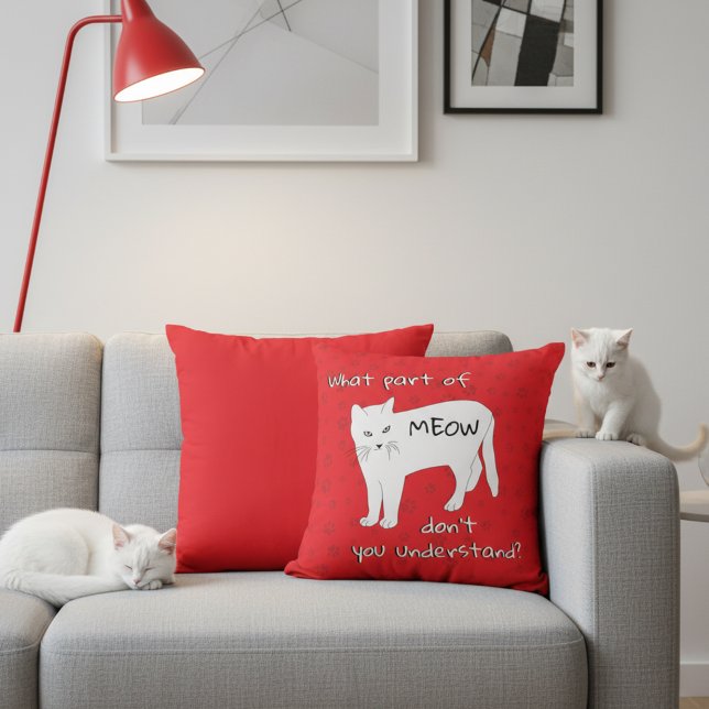 Almofada Travesseiro decorativo Engraçado de Gato Branco e  (Funny bold red and white cat throw pillow.)