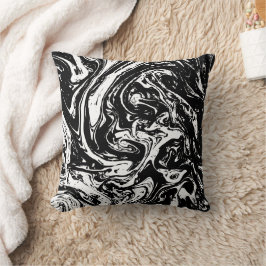 Almofada Travesseiro Decorativo Estilo Mármore Preto e Bran