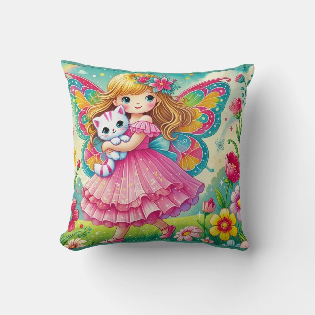ALMOFADA TRAVESSEIRO DECORATIVO - "FAIRY SMILING COM KITTEN (Frente)