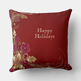 Almofada Travesseiro decorativo Feriado Floral Dourado Verm