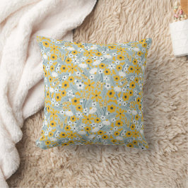 Almofada Travesseiro decorativo Floral Amarelo e Azul, Ênfa