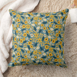 Almofada Travesseiro decorativo Floral Amarelo e Azul, Ênfa