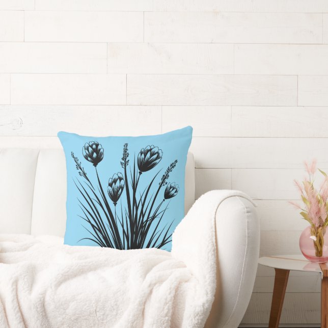 Almofada Travesseiro decorativo Floral Azul Claro (Sofá)