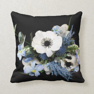 Almofada Travesseiro decorativo floral azul e preto